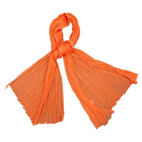 Vintage Accessories - Vibrant Orange 100% Cotton Crinkled Scarf/Wrap Shawl w/ Fringed Ends